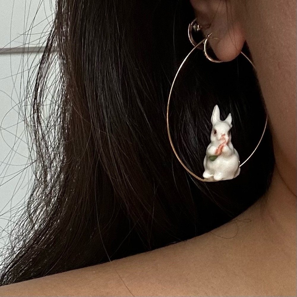 Nach Bijoux Porcelain Bunny Rabbit Hoop Earrings 🐰🥕